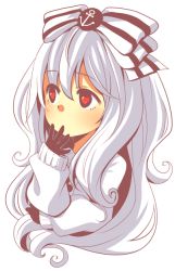Rule 34 | anchor hair ornament, anchor symbol, blush, bow, gaia online, hair ornament, hair ribbon, heart, heart-shaped pupils, long hair, long sleeves, purdoy25, red eyes, ribbon, solo, striped, symbol-shaped pupils, transparent background, upper body, white hair
