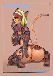 Rule 34 | 1girl, animal ears, anus, armor, ass, breasts, cat ears, cat girl, cat tail, female focus, mithra (ff11), no panties, pussy, solo, tail, uncensored