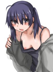Rule 34 | 1girl, breasts, breasts out, highres, maz 515, medium breasts, nipples, purple hair, saiki mio, tsukihime, twintails