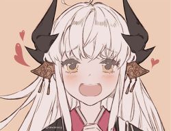 Rule 34 | 1girl, black horns, fate/grand order, fate (series), heart, horns, kawacy, kiyohime (fate), long hair, looking at viewer, open mouth, portrait, white hair