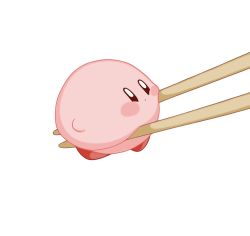 Rule 34 | blush stickers, bou maron, cheek squash, chopsticks, closed mouth, dot mouth, highres, holding, kirby, kirby (series), nintendo, no humans, simple background, squishing, white background