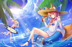Rule 34 | 10s, 4girls, afloat, animal ears, anklet, anne bonny (fate), anne bonny (fate/grand order), anne bonny (swimsuit archer) (fate), anne bonny (swimsuit archer) (first ascension) (fate), bare legs, barefoot, bikini, blonde hair, blue bikini, blue eyes, blush, bracelet, breasts, brown hat, closed mouth, cloud, day, ears through headwear, fate/apocrypha, fate/extra, fate/grand order, fate (series), fox ears, fox tail, hair ornament, hair scrunchie, hat, highres, index finger raised, innertube, jewelry, large breasts, leg up, light particles, long hair, looking at viewer, mary read (fate), mary read (fate/grand order), mary read (swimsuit archer) (fate), mary read (swimsuit archer) (first ascension) (fate), mordred (fate), mordred (fate) (all), mordred (fate/apocrypha), mordred (swimsuit rider) (fate), mordred (swimsuit rider) (first ascension) (fate), multiple girls, palm tree, pink hair, ponytail, profile, red bikini, running, scrunchie, see-through, shirt, short hair, sitting, small breasts, smile, sun hat, sunlight, surfboard, swim ring, swimsuit, tail, tamamo (fate), tamamo no mae (fate/extra), tamamo no mae (swimsuit lancer) (fate), tamamo no mae (swimsuit lancer) (second ascension) (fate), thighs, tokikouhime, tree, very long hair, wading, water, water drop, wet, wet clothes, wet shirt, white shirt, yellow eyes