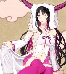 Rule 34 | 10s, 1girl, 5spra, black hair, boots, breasts, facial mark, fate/extra, fate/extra ccc, fate (series), female focus, forehead mark, horns, large breasts, long hair, multicolored hair, nun, pink footwear, pink hair, sessyoin kiara, sideboob, solo