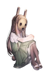 Rule 34 | animal crossing, animal ears, bad id, bad pixiv id, black legwear, coco (animal crossing), dress, fake animal ears, highres, legs together, nintendo, personification, rabbit ears, rabbit tail, simple background, sitting, solo, tail, white background