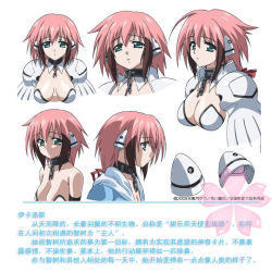 Rule 34 | 00s, 1girl, breasts, chain, character sheet, cleavage, green eyes, ikaros, official art, pink hair, robot ears, sora no otoshimono
