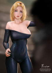 Rule 34 | 1girl, blonde hair, blue eyes, bodysuit, breasts, cleavage, firolian, highres, large breasts, league of legends, lux (league of legends), skin tight