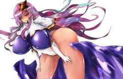 Rule 34 | 00s, 1girl, bent over, blue eyes, breasts, covered navel, gond, gundam, gundam seed, gundam seed destiny, hair ornament, huge breasts, leotard, long hair, meer campbell, pink hair, simple background, solo, thick thighs, thighs, white background