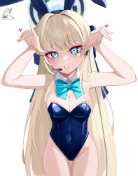Rule 34 | 1girl, 82jhin, absurdres, animal ears, blonde hair, blue archive, blue bow, blue bowtie, blue eyes, blue leotard, bow, bowtie, breasts, cleavage, covered navel, cowboy shot, detached collar, fake animal ears, highleg, highleg leotard, highres, leotard, long hair, looking at viewer, medium breasts, open mouth, playboy bunny, rabbit ears, simple background, solo, teeth, thigh gap, toki (blue archive), toki (bunny) (blue archive), very long hair, white background
