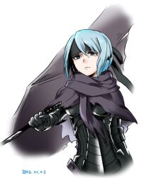 Rule 34 | 1girl, armor, beruka (fire emblem), blue hair, closed mouth, dagger, dragon, fire emblem, fire emblem fates, futabaaf, headband, holding, holding dagger, holding knife, holding weapon, knife, looking at viewer, nintendo, scarf, solo focus, weapon, wyvern