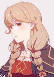 Rule 34 | 1girl, aduti momoyama, black feathers, bow, braid, brown eyes, closed mouth, collarbone, eyelashes, faye (fire emblem), feather trim, feathers, fire emblem, fire emblem echoes: shadows of valentia, fire emblem heroes, grey background, hair between eyes, hair bow, highres, light brown hair, long hair, multiple hair bows, nintendo, pink bow, simple background, smile, solo, twin braids, upper body