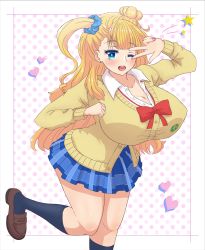 Rule 34 | 1girl, blonde hair, breasts, galko, highres, large breasts, long hair, oshiete! galko-chan, school uniform, socks, solo