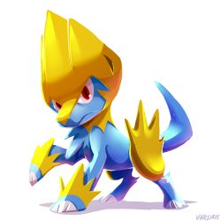 Rule 34 | animal focus, claws, commentary, creature, creatures (company), dog, english commentary, full body, game freak, gen 3 pokemon, manectric, nintendo, no humans, pokemon, pokemon (creature), red eyes, simple background, solo, versiris, white background