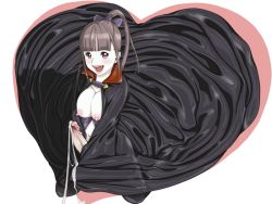 Rule 34 | 1girl, blush, breasts, cape, cum, erection, fang, futanari, large breasts, looking at viewer, monster girl, nipples, open mouth, penis, solo, third-party edit, uncensored, vampire, yozora
