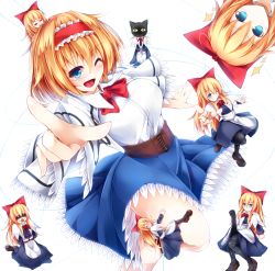 Rule 34 | 1girl, album cover, alice margatroid, ball gag, biting, black pantyhose, blindfold, blonde hair, blue eyes, bound, bow, bulge, capelet, cat mask, closed eyes, clothes pull, corset, cover, doll joints, egashira 2:50, erection, erection under clothes, flower, gag, ginzake (mizuumi), grin, hair bow, head biting, iosys, joints, looking at viewer, mask, mouth mask, one eye closed, open mouth, pantyhose, pantyhose pull, puppet strings, shanghai doll, shibari, shirt, skirt, smile, sparkle, thigh grab, tied up, touhou, wisteria