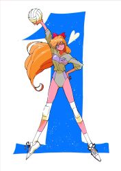 Rule 34 | 1girl, aino minako, ball, bishoujo senshi sailor moon, blonde hair, blue eyes, bow, breasts, heart, highres, long hair, long sleeves, looking at viewer, murimajimuri, one eye closed, red bow, shoes, sportswear, very long hair, volleyball, volleyball (object), wink