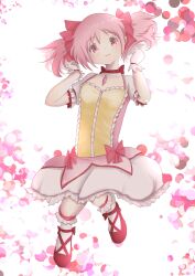 Rule 34 | 1girl, artist request, highres, kaname madoka, looking at viewer, mahou shoujo madoka magica, pink eyes, pink hair, puffy sleeves, short sleeves, short twintails, smile, solo, twintails
