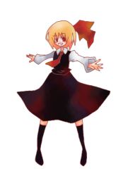 Rule 34 | 1girl, 24nora, blonde hair, embodiment of scarlet devil, female focus, hair ribbon, lowres, necktie, outstretched arms, red eyes, red necktie, ribbon, rumia, short hair, solo, spread arms, touhou