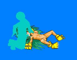 Rule 34 | animated, animated gif, blue background, cham cham, cum, cum in mouth, forced, gloves, green eyes, green hair, long hair, lowres, nude, oral, peeing, pixel art, samurai spirits, silhouette, snk