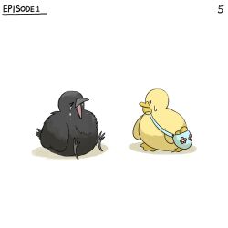 Rule 34 | &gt; &lt;, bird, closed eyes, commentary, corn, crying, diva (hyxpk), duck, english commentary, english text, highres, mouth hold, no humans, numbered, open mouth, original, simple background, white background