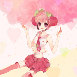 Rule 34 | 1girl, alternate color, alternate hair color, alternate hairstyle, bad id, bad pixiv id, cherry, cherry blossoms, food, fruit, hatsune miku, name connection, navel, object namesake, open mouth, petals, pink eyes, pink hair, poco24, sakura miku, skirt, smile, solo, thighhighs, vocaloid, zettai ryouiki