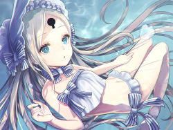 Rule 34 | 1girl, :o, abigail williams (fate), abigail williams (swimsuit foreigner) (fate), abigail williams (swimsuit foreigner) (third ascension) (fate), amripo, bare arms, bare legs, bikini, bikini skirt, blonde hair, blue eyes, bonnet, bright pupils, commentary request, fate (series), flat chest, frilled swimsuit, frills, keyhole, long hair, looking at viewer, navel, one-piece swimsuit, parted bangs, partial commentary, solo, stomach, swimsuit, very long hair, white one-piece swimsuit, white pupils