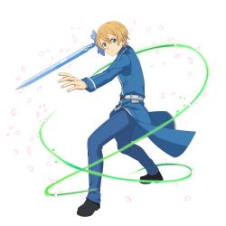 Rule 34 | 10s, 1boy, blonde hair, blue eyes, eugeo, frown, full body, hair between eyes, highres, holding, holding sword, holding weapon, male focus, non-web source, short hair, sword, sword art online, transparent background, weapon