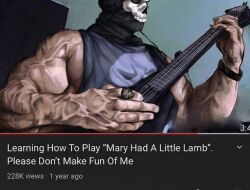 Rule 34 | 1boy, black tank top, call of duty, call of duty: modern warfare 2, electric guitar, english text, ghost (modern warfare 2), guitar, highres, holding, holding instrument, instrument, jewelry, large pectorals, male focus, mask, meme, muscular, muscular male, pectorals, ring, rk90o, skull mask, solo, tank top, twitter username, veins, veiny arms, wristband