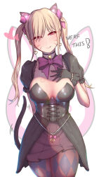Rule 34 | 1girl, :q, argyle, argyle clothes, argyle legwear, arm behind back, beads, bell, black cat d.va, black dress, black gloves, blonde hair, blush, bow, bowtie, breast tattoo, breasts, cat tail, choker, collarbone, commentary request, corset, cowboy shot, d.va (overwatch), dress, ear piercing, earrings, english text, facial mark, glint, gloves, hair between eyes, hair ribbon, half-closed eyes, hand on own chest, hand up, head tilt, heart, heart earrings, jewelry, jingle bell, large breasts, legs together, long hair, looking at viewer, motion lines, naughty face, neck bell, nikuku (kazedesune), nose blush, official alternate costume, overwatch, overwatch 1, pantyhose, piercing, pink bow, pink bowtie, pink eyes, pink pantyhose, pink ribbon, puffy short sleeves, puffy sleeves, purple pantyhose, ribbon, shade, short dress, short sleeves, sidelocks, smile, solo, standing, tail, tattoo, thighs, tongue, tongue out, twintails, whisker markings, white background