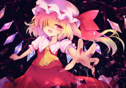 Rule 34 | black background, collared shirt, fingernails, flandre scarlet, hair between eyes, hat, highres, long fingernails, mob cap, shirt, simple background, solo, tagme, tomoe (fdhs5855), touhou, white hat