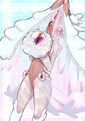 Rule 34 | 1girl, :3, alternate color, alternate shiny pokemon, animal nose, black sclera, blue background, blush, body fur, border, bouquet, bridal veil, bride, brown fur, buck teeth, clothed pokemon, colored sclera, creatures (company), crotchless, crotchless pantyhose, dutch angle, female focus, flat chest, floral print, flower, fumirumochigashin, furry, furry female, game freak, gen 4 pokemon, gradient background, hands up, happy, highres, holding, holding bouquet, lace trim, long sleeves, lopunny, mega stone, navel, nintendo, nose blush, open mouth, outside border, pantyhose, pink eyes, pokemon, pokemon (creature), rabbit ears, rabbit girl, rabbit tail, see-through, shrug (clothing), smile, solo, sparkle, standing, stomach, teeth, thighs, two-tone background, two-tone fur, veil, white border, white flower, white fur, white pantyhose