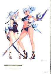 Rule 34 | 2girls, absurdres, armlet, armpits, artist request, bare shoulders, bikini, blue bikini, blue eyes, blue hair, blue one-piece swimsuit, bow, breasts, earrings, eyepatch, fingerless gloves, full body, gloves, hair bow, hair ornament, highres, holding, holding weapon, horns, jewelry, looking at viewer, medium breasts, medium hair, multiple girls, nail polish, nintendo, official art, one-piece swimsuit, parted lips, polearm, praxis (xenoblade), sandals, simple background, single horn, sleeveless, small breasts, smile, spear, standing, swimsuit, sword, theory (xenoblade), toenail polish, toenails, toes, weapon, white background, xenoblade chronicles (series), xenoblade chronicles 2, xenoblade chronicles (series), xenoblade chronicles 2