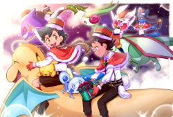 Rule 34 | 2boys, alternate costume, ash ketchum, belt, black hair, brown eyes, brown shorts, capelet, chitozen (pri zen), cinderace, closed mouth, cloud, collared shirt, commentary, creatures (company), dragonite, fur-trimmed capelet, fur-trimmed headwear, fur trim, galarian farfetch&#039;d, galarian form, game freak, gen 1 pokemon, gen 4 pokemon, gen 8 pokemon, gengar, gloves, goh (pokemon), hat, long sleeves, lucario, male focus, multiple boys, nintendo, open mouth, pikachu, pointing, pokemon, pokemon (anime), pokemon (creature), pokemon journeys, red capelet, red gloves, riding, riding pokemon, shirt, short hair, shorts, smile, sobble, sparkle, teeth, tongue, white shirt