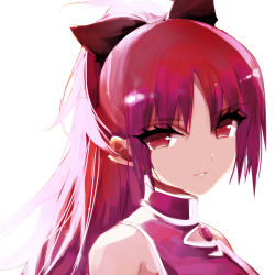 Rule 34 | 1girl, absurdres, armpit crease, bad id, bad pixiv id, bare shoulders, black bow, bow, gem, hair between eyes, hair bow, highres, jewelry, long hair, looking at viewer, mahou shoujo madoka magica, mahou shoujo madoka magica (anime), misteor, red eyes, red hair, sakura kyoko, sakura kyoko (magical girl), solo, white background