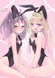 Rule 34 | 2girls, absurdres, animal ears, bare legs, black bow, black bowtie, black leotard, blonde hair, bow, bowtie, breasts, cleavage, commentary request, detached collar, fake animal ears, grey hair, hachimaki, hair flaps, headband, high ponytail, highres, hizaka, kantai collection, leotard, long hair, medium breasts, multiple girls, one-hour drawing challenge, playboy bunny, rabbit ears, red eyes, small breasts, smile, strapless, strapless leotard, striped headband, wrist cuffs, yuudachi (kancolle), zuihou (kancolle)