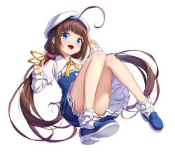 Rule 34 | 10s, 1girl, ahoge, beret, blue eyes, blush, brown hair, drogoth, hat, highres, hinatsuru ai, legs, long hair, looking at viewer, low twintails, open mouth, ryuuou no oshigoto!, simple background, solo, twintails, white background, white hat