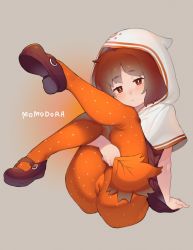 Rule 34 | 1girl, absurdres, blush, brown hair, cameltoe, cloak, closed mouth, collagen, dress, highres, holding, hood, hooded cloak, kaho (momodora), leaf, looking at viewer, maple leaf, mary janes, medium hair, momodora: reverie under the moonlight, no panties, pantyhose, red eyes, shoes, simple background, solo