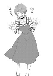 Rule 34 | 1girl, apron, closed eyes, fate/stay night, fate (series), fujimura taiga, greyscale, highres, monochrome, open mouth, ronpaxronpa, short hair, smile, solo, translated