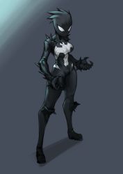 Rule 34 | 1girl, boots, breasts, highres, klyntar, mania (marvel), marvel, solo, spiked hair, spikes, symbiote