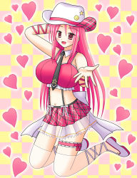 Rule 34 | 1girl, arm behind back, breasts, bridal garter, detached collar, hat, long hair, lucia, lucia (pangya), pangya, pink eyes, pink hair, reaching, reaching towards viewer, ribbon, skirt, small breasts, socks, solo, thighhighs