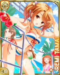 Rule 34 | 3girls, :o, ^ ^, bikini, brown eyes, brown hair, card (medium), closed eyes, day, girlfriend (kari), looking at viewer, low twintails, multiple girls, official art, outdoors, qp:flapper, red bikini, smile, solo, standing, swimsuit, tagme, tamai remi, twintails, water park, waterpark