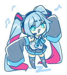 Rule 34 | 1girl, absurdly long hair, alternate hair color, arm up, black skirt, black sleeves, blue eyes, blue hair, blue ribbon, boots, chibi, collared shirt, colored inner hair, commentary request, detached sleeves, fu-ren, full body, grey shirt, hatsune miku, headset, heart, heart-shaped pupils, highres, long hair, long sleeves, looking at viewer, multicolored hair, musical note, neck ribbon, open mouth, outstretched arms, pink hair, pleated skirt, ribbon, shirt, short eyebrows, simple background, skirt, sleeveless, sleeveless shirt, sleeves past fingers, sleeves past wrists, smile, solo, spread arms, symbol-shaped pupils, thigh boots, twintails, very long hair, vocaloid, white background