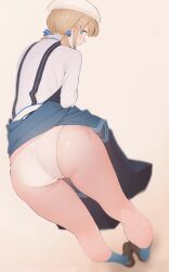 Rule 34 | 1girl, absurdres, apron, artist request, ass, ass focus, baker nemo (fate), black apron, fate/grand order, fate (series), gradient hair, green eyes, highres, huge ass, looking at viewer, multicolored hair, nemo (fate), panties, short hair, smile, underwear, white panties