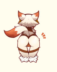 1girl ass blue_eyes boots female_focus furry furry_female lowres omunikin original short_hair solo white_hair wolf