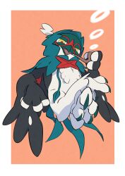 Rule 34 | border, brown pupils, commentary request, creatures (company), decidueye, full body, game freak, gen 7 pokemon, highres, holding, holding smoking pipe, looking at viewer, nintendo, no humans, open mouth, pkpokopoko3, pokemon, pokemon (creature), smoke ring, smoking pipe, solo, talons, tongue, white border, yellow eyes