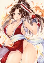 Rule 34 | 1girl, breasts, large breasts, long hair, ponytail, shiranui mai, solo