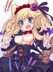 Rule 34 | !, !!, 1girl, anyamal tantei kirumin zoo, assisted exposure, blonde hair, blue eyes, blush, bouncing breasts, breasts, clothes pull, dress pull, gothic lolita, hatori kanon, headdress, kink (tortoiseshell), lolita fashion, medium breasts, nipples, no bra, open mouth, puffy nipples, pulling another&#039;s clothes, solo focus, surprised, surprised arms, tears, wavy mouth