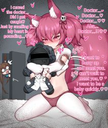 Rule 34 | 2girls, absurdres, afterimage, amiya (arknights), animal ear fluff, animal ears, arknights, blush, bow, bow panties, brown panties, character doll, commentary request, doctor (arknights), drooling, english text, engrish text, groin, hair between eyes, hair ornament, hair ribbon, half-closed eyes, heart, heart-shaped pupils, highres, long sleeves, manggapaegtoli, multiple girls, navel, no pants, nose blush, hugging object, panties, pantyhose, patch, peeking out, pink hair, puffy long sleeves, puffy sleeves, rabbit girl, ranguage, red ribbon, ribbon, saliva, shamare (arknights), shirt, sleeves past wrists, symbol-shaped pupils, tail, tail wagging, tears, torn clothes, torn shirt, twintails, underwear, white legwear, white shirt