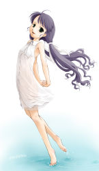 Rule 34 | 1girl, barefoot, dress, feet, flat chest, kyoutarou, original, skirt, solo, suzuki kyoutarou, water, white dress, white skirt