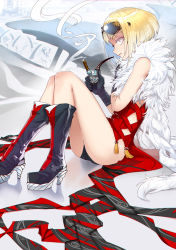 Rule 34 | 1girl, ass, bheth fleeson, black gloves, black panties, blonde hair, boots, brown eyes, cape, cigar, fur trim, gloves, goggles, goggles on head, highres, md5 mismatch, panties, smoking pipe, pixiv fantasia, pixiv fantasia t, realmbw, short hair, sitting, smoking, solo, thighs, underwear
