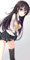 Rule 34 | 10s, 1girl, bad id, bad twitter id, black hair, highres, isokaze (kancolle), kantai collection, long hair, md5 mismatch, red eyes, resized, rin yuu, school uniform, serafuku, skirt, solo, thighhighs, wet, wet clothes